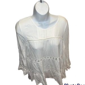 Anthropologie Mauve Boho White Lace Embroidered 3/4 sleeves Blouse